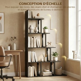 Estante-biblioteca  102 x 30 x 160 cm divisória de espaço em estilo industrial, em forma de escada, com 5 prateleiras, cor preta