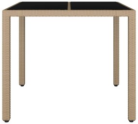 Mesa de jardim c/ tampo de vidro vime PE/vidro temperado bege