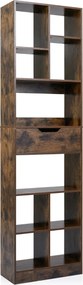 Estante de 50 x 24 x 180 cm com gaveta, 10 cubos, 2 protetores anti-tombamento e almofadas antiderrapantes para sala, escritório ou estúdio, em castan