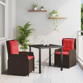 vidaXL Conjunto de Jantar para Jardim 3 pcs Castanho Rattan Sintético