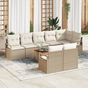 Conjunto de Sofá de Jardim vidaXL 9 Peças com Almofadas Bege Vime Poliéster