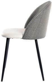 Conjunto 4 Cadeiras de Cozinha e Sala de Jantar  ETNA, metal preto, tecido houndstooth e pele sintética branca