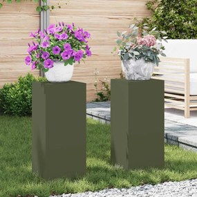 vidaXL Suportes para Plantas Pilar 2 pcs Verde-Azeitona 24x24x55 cm Aço