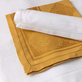 Toalhas de mesa rectangulares em damasco com ajour  100% algodão - Fateba: Ocre 1 Toalha de mesa 180x350 cm