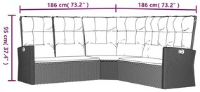 2 pcs conjunto lounge de jardim c/ almofadões vime PE cinzento
