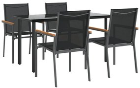 5 pcs conjunto de jantar para jardim textilene e aço preto