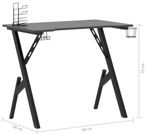 Secretária de gaming c/ pernas em forma de Y 90x60x75 cm preto