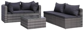 9 pcs conjunto lounge de jardim c/ almofadões vime PE cinzento