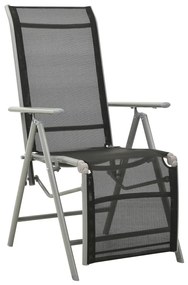 312196 vidaXL Cadeira de jardim reclinável textilene e alumínio prateada