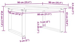 Mesa de centro estrutura em O 90x90x45,5 cm pinho/ferro fundido