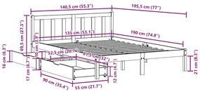 Cama sem colchão 135x190 cm madeira de pinho maciça branco