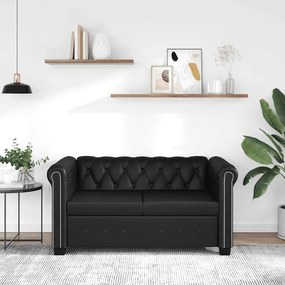 vidaXL Sofá Chesterfield de 2 lugares em couro artificial preto