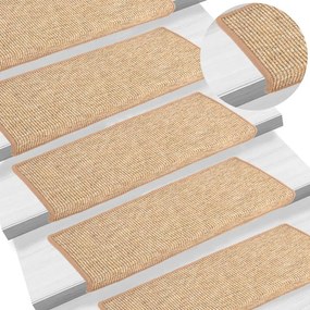 vidaXL Tapetes de escada autoadesivos 15 pcs 65x21x4 cm castanho-claro
