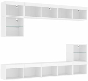 8pcs móveis de parede p/ TV c/ LEDs derivados de madeira branco