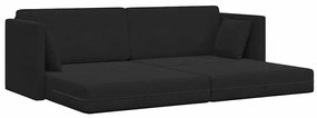 Sofá Cama de Piso 2-em-1 Preto 213x144x60 cm Poliéster