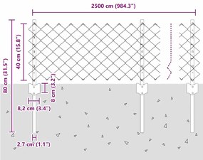 Cerca de Cadeia com 22 Pilares Cinza 0.4x25 m Aço