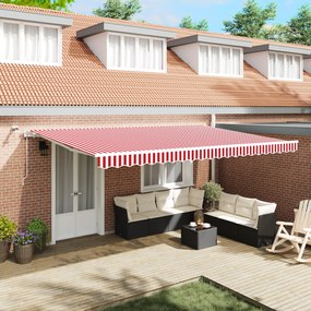 vidaXL Toldo Retrátil Automático com LED Listrado Vermelho e Branco 500x300 cm