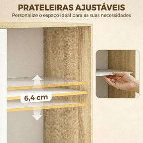 Roupeiro Moderno com Portas de Correr Varão Prateleiras Ajustáveis e 4 Gavetas cor Carvalho e Branco