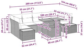 Conjunto de Jantar de Jardim de 8 Peças com Almofadas de Rattan Sintét