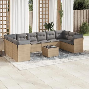 vidaXL 11 pcs conjunto sofás de jardim c/ almofadões vime PE bege