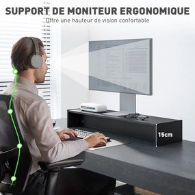 Suporte elevador para ecrã de computador de secretária, com 100 cm, com dois compartimentos, preto