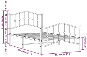 Estrutura de cama com cabeceira e pés 107x203 cm metal preto
