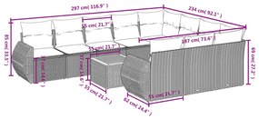 11 pcs conjunto sofás de jardim c/ almofadões vime PE bege