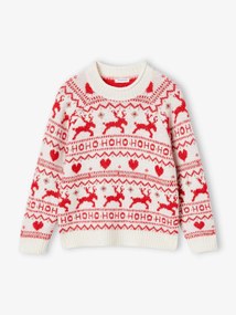 Camisola jacquard de Natal, com detalhes em fio brilhante, para menina cru