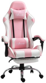 Vinsetto Cadeira de Gaming Reclinável Giratória com Apoio para a Cabeça Apoio para os Pés e Almofada Lombar 64x67x119-127 cm Rosa