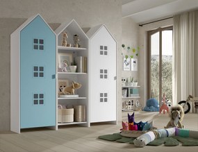 Conjunto 2 armarios Guarda Roupa infantil + estante infantil coleção CASAMI Azul e Branco