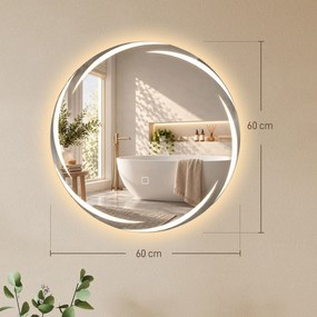 Espelho Redondo LED para Casa de Banho 60x60 cm de Parede com Antiembaciamento Memória 3 Temperaturas de Cor e Brilho Regulável