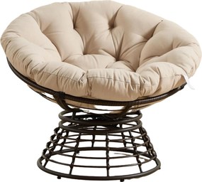 Poltrona Papasan, 360° giratória, almofada espessa, estrutura em aço, 92x92x67 cm, Bege| AOSOM Portugal