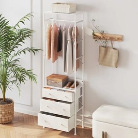 Guarda Roupa com gavetas com barra para pendurar e prateleiras para entrada do quarto 55 x 28 x 176 cm Branco