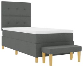 Cama Box Spring com Colchão e Banco Cinza Escura 80x200 cm Tecido