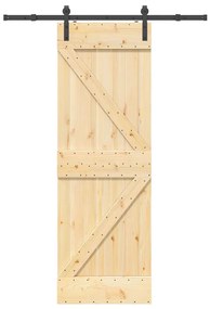 Porta de correr com ferragens 70x210 cm madeira de pinho maciça