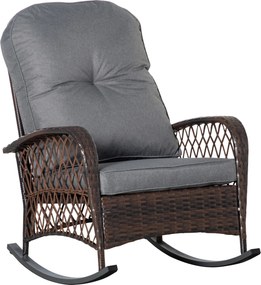 Outsunny Cadeira de balanço estofada com capitonê PE-Rattan Aço Castanho + Cinza | Aosom Portugal