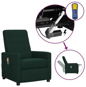 vidaXL Poltrona elevatória de massagens tecido verde-escuro