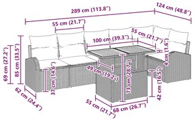 Conjunto de Jantar de Jardim 7 Peças com Almofadas, Rattan Sintético P