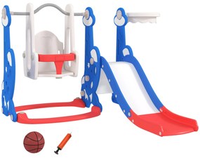 AIYAPLAY Escorrega Infantil 4 em 1 Parque Infantil com Baloiço e Escorrega Escalador Cesto de Basquetebol Temática de Foguete 147,5x160x107 cm Multicor