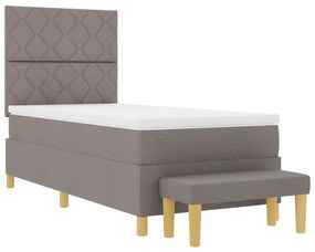 Cama com Box Spring com Colchão & Banco Taupe 100x200 cm Tecido