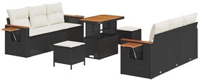 Conjunto de Sofá de Jardim vidaXL de 9 Peças com Almofadas Preto Ratta