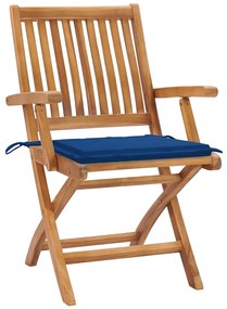 Cadeiras de jardim c/ almofadões azul real 2 pcs teca maciça