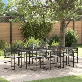 vidaXL Conjunto de Jantar de 9 Peças para Jardim com Almofadas Preto Rattan Poliéster