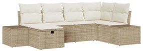 Conjunto de Sofá de Jardim de 6 Peças com Almofadas Bege de Rattan Pol