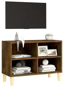Móvel de TV pernas madeira maciça 69,5x30x50 cm carvalho fumado