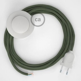 Cabo para candeeiro de chão, RC63 Verde Cinza Algodão 3 m.  Escolha a cor da ficha e do interruptor. - Branco