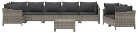 9 pcs conjunto lounge de jardim c/ almofadões vime PE cinzento