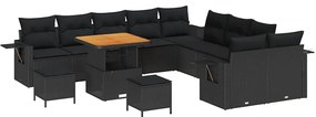 Conjunto de Sofás de Jardim de 13 Peças com Almofadas de Rattan Preto