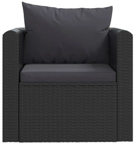7 pcs conjunto lounge de jardim c/ almofadões vime PE preto