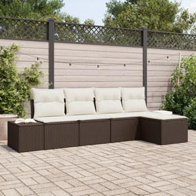Conjunto de Sofá de Jardim de 5 Peças com Almofadas Rattan Sintético C